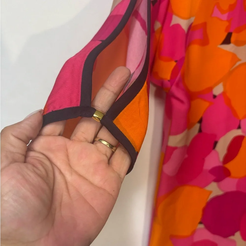 Trina Turk Kaftan Tunic Shift Sz 6, Bright Abstract Floral Print, Rayon, Split S - Picture 5 of 12